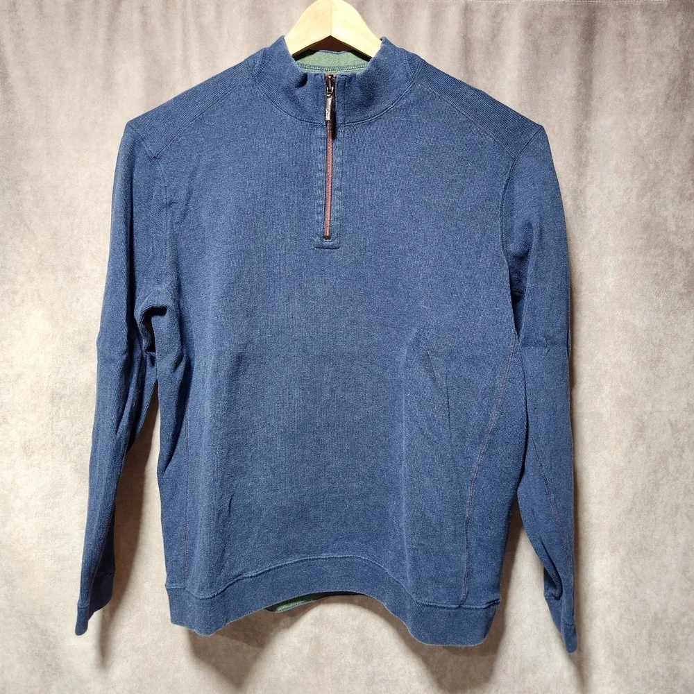 men's TOMMY BAHAMA 1/4 zip pullover REVERSIBLE mock neck Blue/Green size‎ XL
